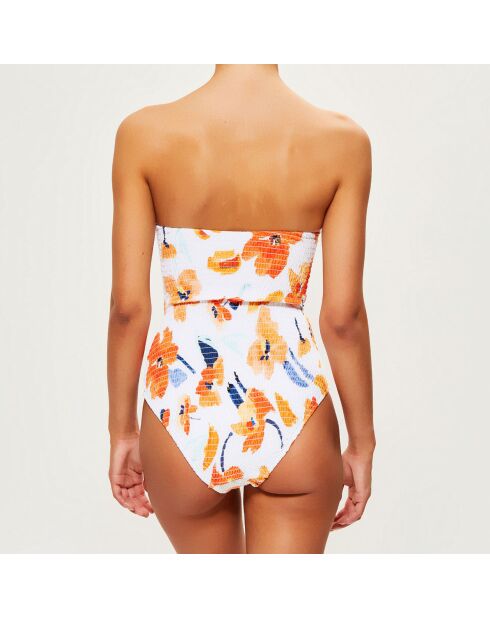 Maillot de bain 1 pièce bustier imprimé blanc