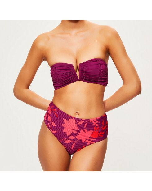 Bas de Maillot taille haute fleuri violet