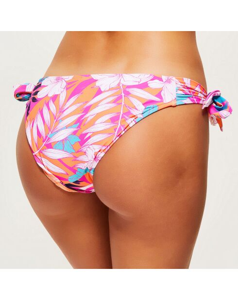 Pinke/mehrfarbig bedruckte Bikinihose mit Krawatte