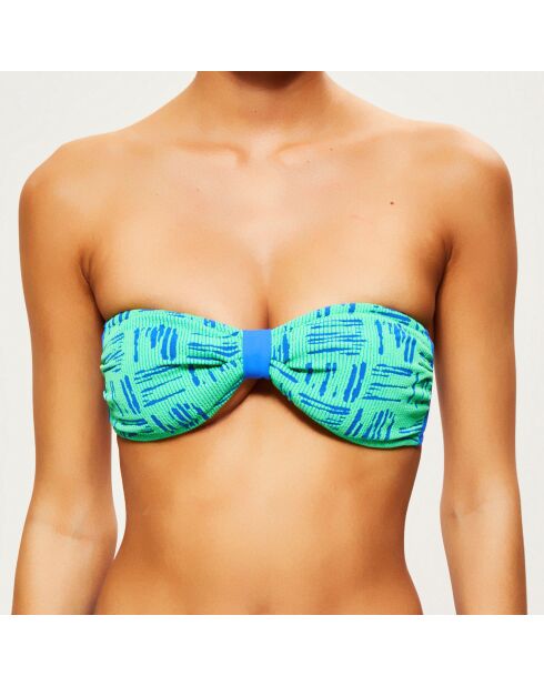 Neongrün/blau bedrucktes Bikinioberteil mit Stirnband
