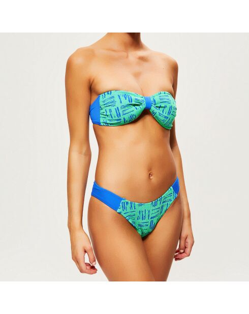 Neongrün/blau bedrucktes Bikinioberteil mit Stirnband