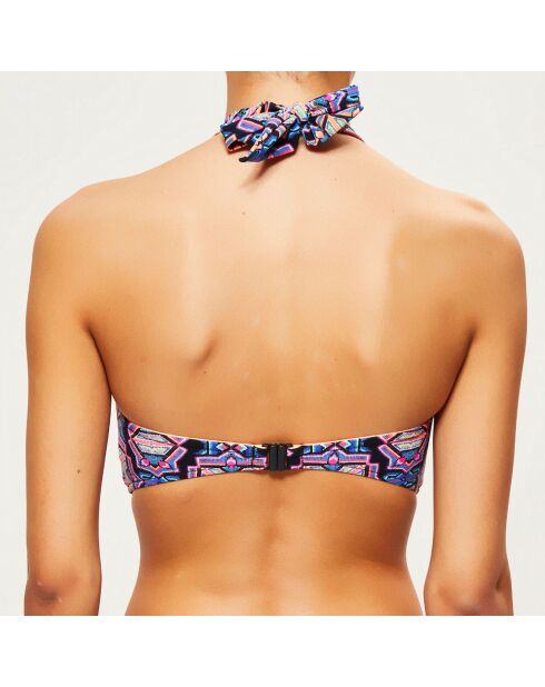 Zwart/veelkleurig bedrukte bandeau-bikinitop