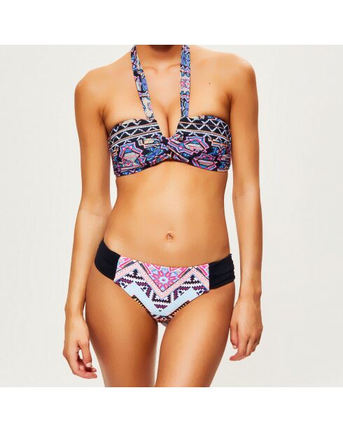 Zwart/veelkleurig gedrapeerd bikinibroekje met print