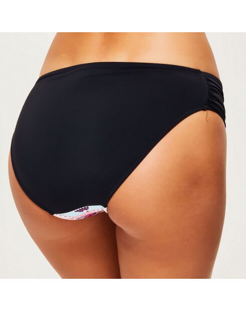 Zwart/veelkleurig gedrapeerd bikinibroekje met print