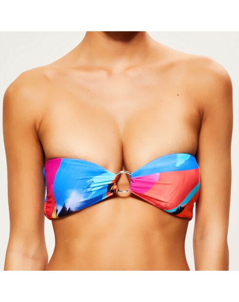 Mehrfarbig bedrucktes Bandeau-Bikinioberteil
