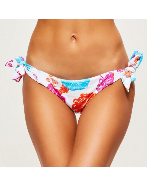Weiße/mehrfarbige Bikinihose mit Blumenmuster