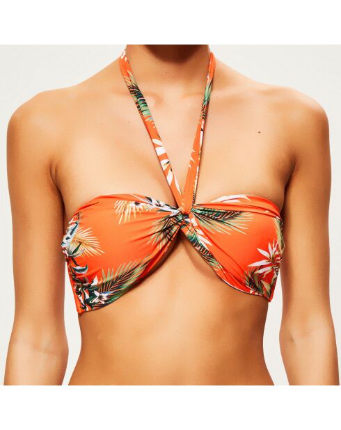 Top bikini arancione con stampa a torsione