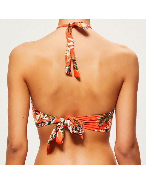 Top bikini arancione con stampa a torsione