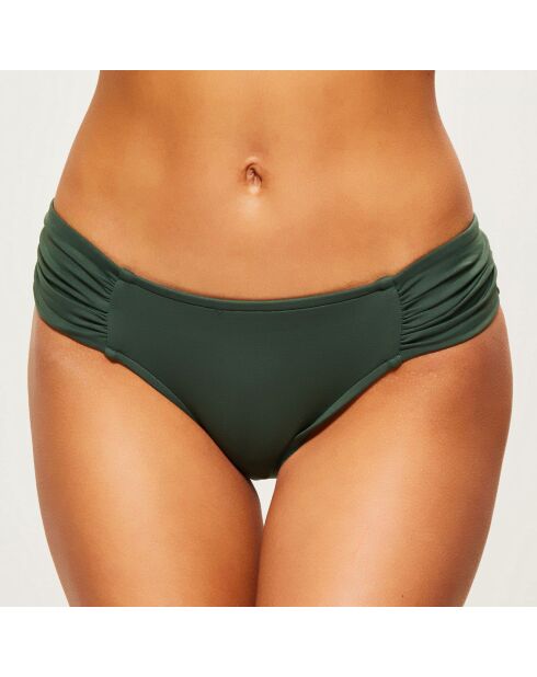 Slip bikini plissettati retrò verde scuro