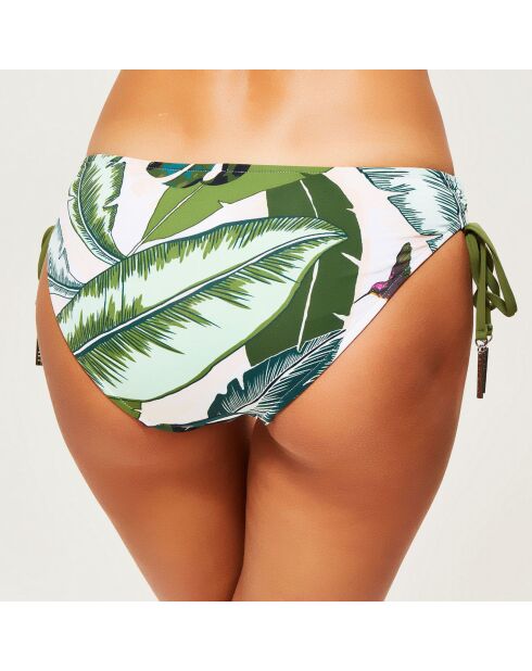 Slip bikini verdi con cravatta stampata