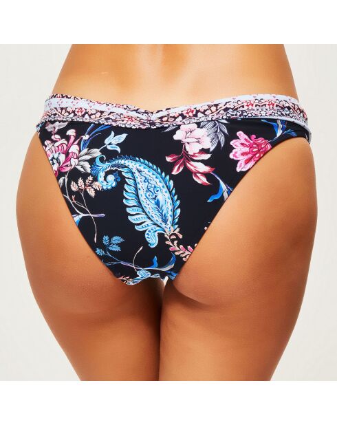 Zwart/veelkleurig bikinibroekje met V-taille en bloemen