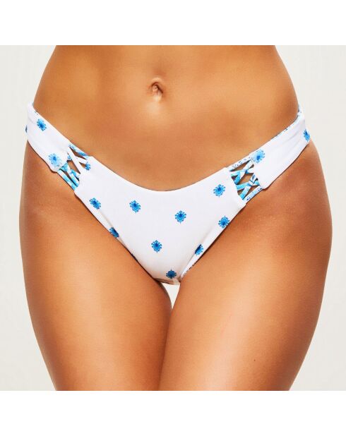 Omkeerbaar blauw/wit bikinibroekje met bloemen