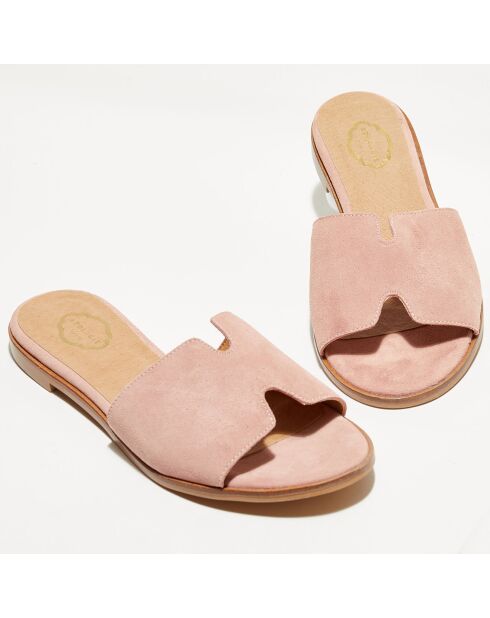 Pantoletten aus Veloursleder in Nude