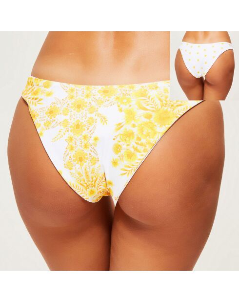 Bas de Maillot réversible fleuri jaune/blanc