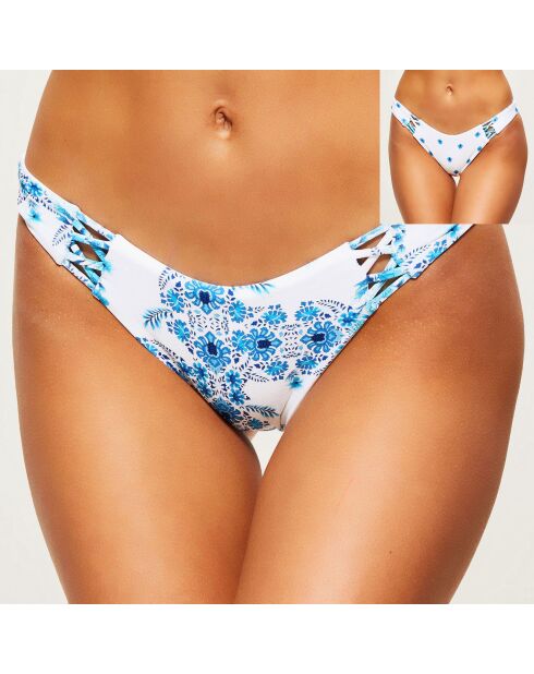 Omkeerbaar blauw/wit bikinibroekje met bloemen