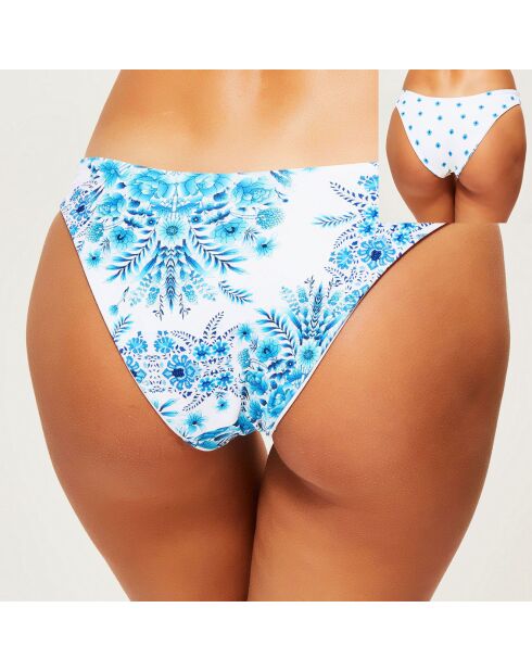Omkeerbaar blauw/wit bikinibroekje met bloemen
