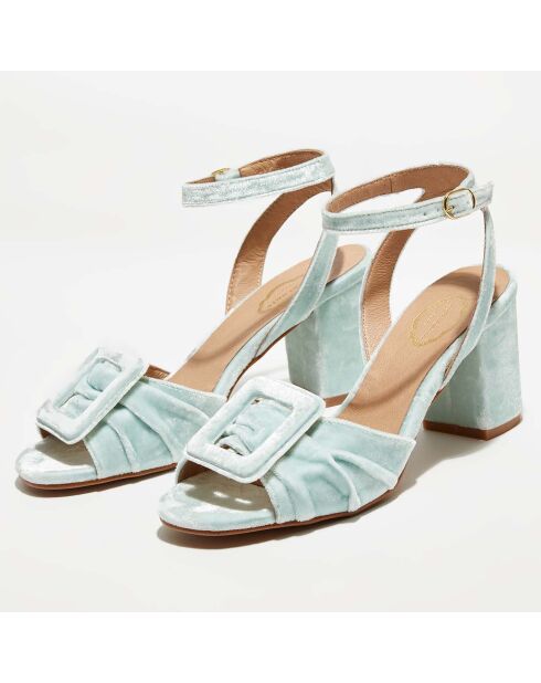 Himmelblaue Lana-Sandalen aus Samt - 8,3 cm Absatz