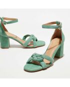 Sandales en Velours de Cuir Ashley vert clair/taupe - Talon 7 cm