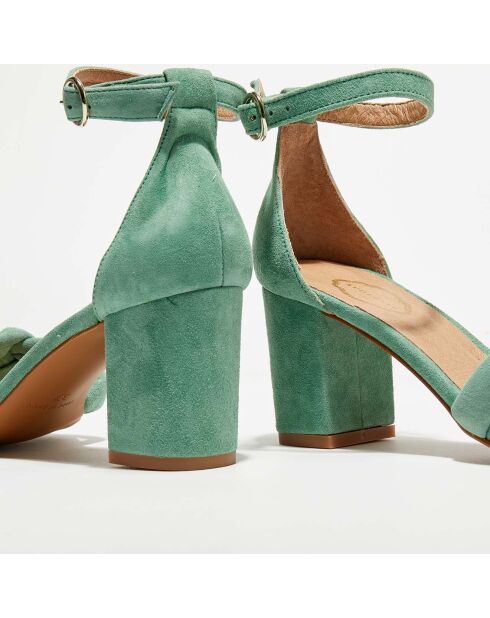 Ashley Ledersandalen aus Samt in Hellgrün/Taupe, Absatz 7 cm