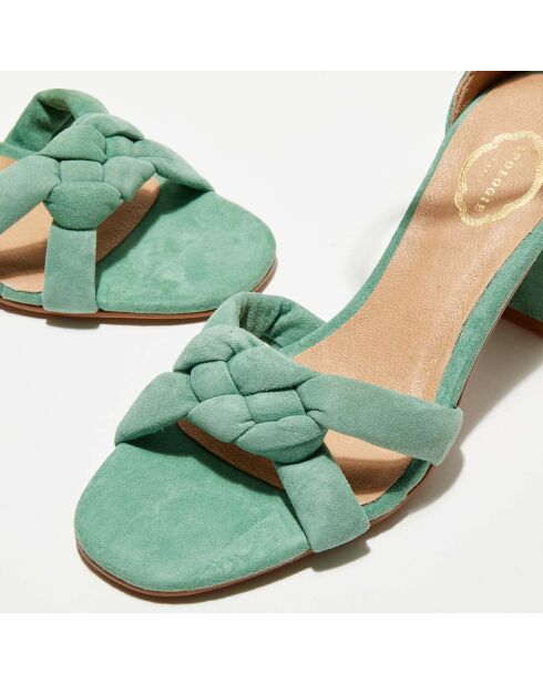 Ashley Ledersandalen aus Samt in Hellgrün/Taupe, Absatz 7 cm