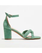 Sandales en Velours de Cuir Ashley vert clair/taupe - Talon 7 cm