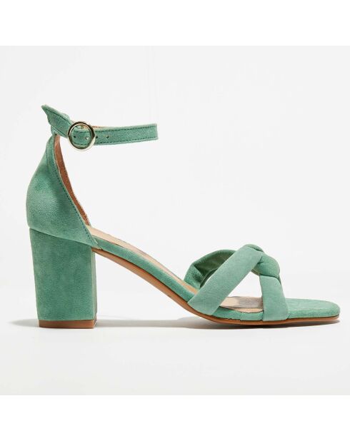 Ashley Ledersandalen aus Samt in Hellgrün/Taupe, Absatz 7 cm