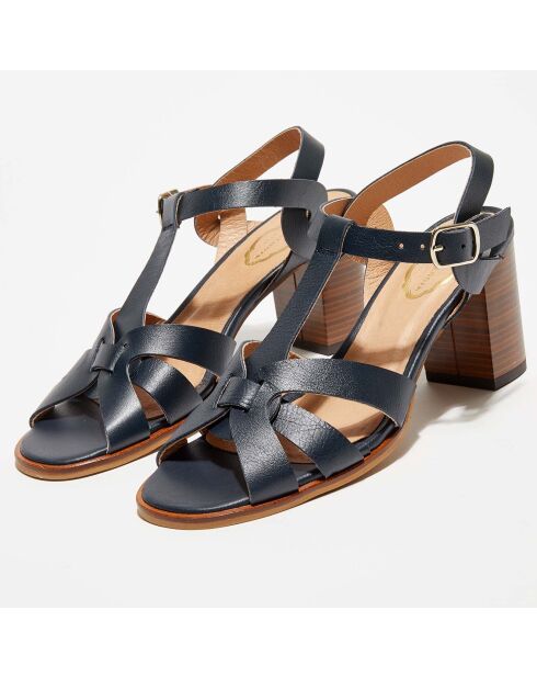 Kayla Ledersandalen, marineblau, 8 cm Absatz