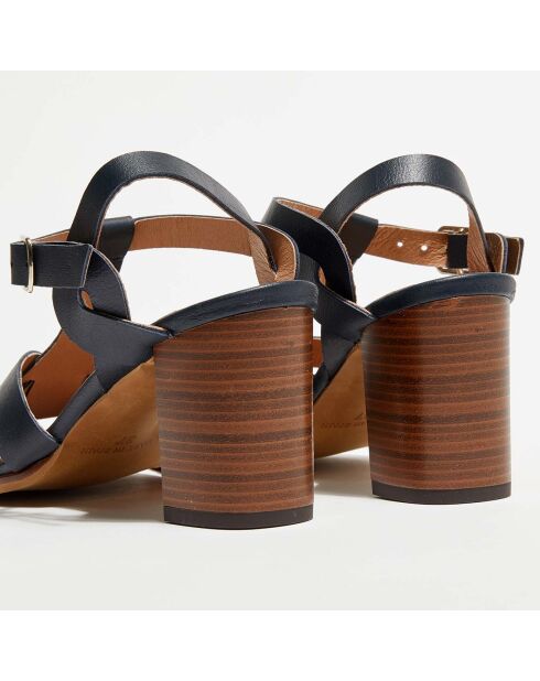 Kayla Ledersandalen, marineblau, 8 cm Absatz