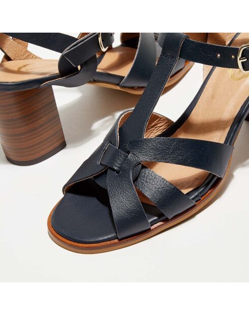 Kayla Ledersandalen, marineblau, 8 cm Absatz