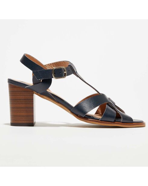 Kayla Ledersandalen, marineblau, 8 cm Absatz