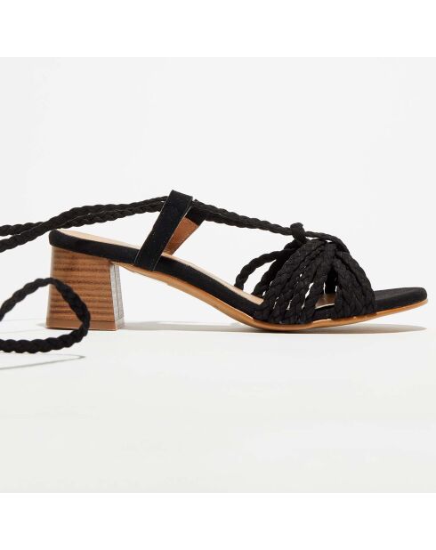 Schwarze Ledersandalen Rosie aus Samt - 6 cm Absatz