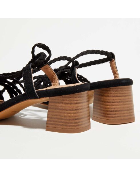 Schwarze Ledersandalen Rosie aus Samt - 6 cm Absatz