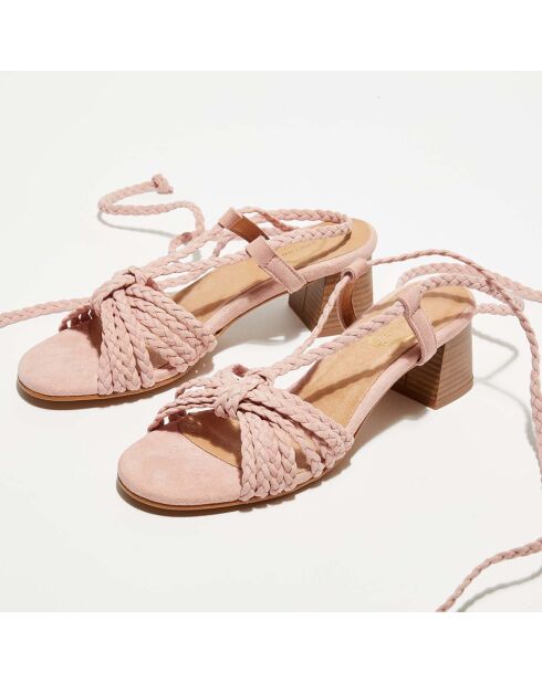 Rosafarbene Ledersandalen Rosie aus Samt - 6 cm Absatz