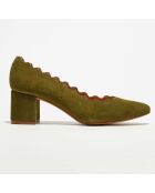 Trotters en Velours de Cuir Ariana kaki - Talon 6 cm