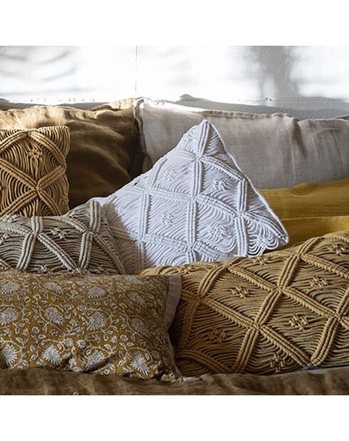 Weißer Makramee-Kissenbezug - 35x50 cm