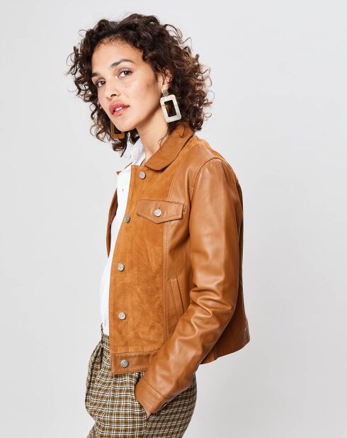 Veste en Cuir Bimatieres Dauphine gazelle