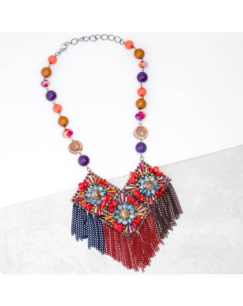 Florina blauw/rode borstplaat halsketting