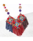Florina blauw/rode borstplaat halsketting