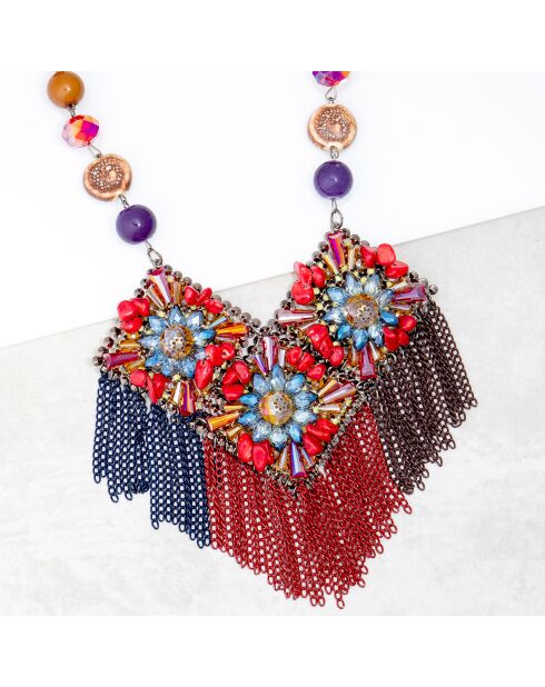 Florina blauw/rode borstplaat halsketting