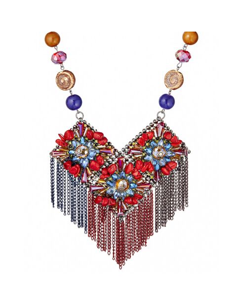 Florina blauw/rode borstplaat halsketting