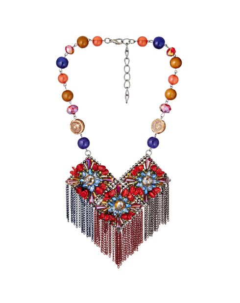 Florina blauw/rode borstplaat halsketting