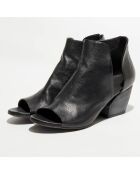 Stivaletti neri in pelle bianca - tacco 6 cm