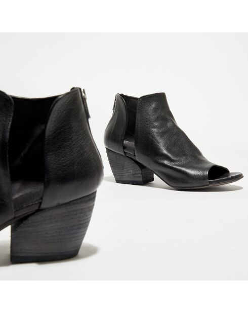 Stivaletti neri in pelle bianca - tacco 6 cm