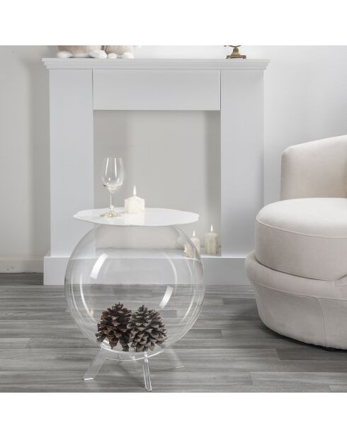 Sphärischer weißer/transparenter Couchtisch - D.40xH.45 cm