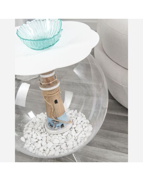 Sphärischer weißer/transparenter Couchtisch - D.40xH.45 cm