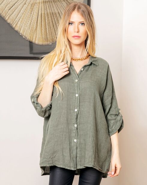 Chemise 100% Lin Camelia kaki