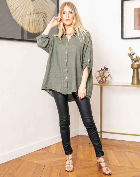 Chemise 100% Lin Camelia kaki