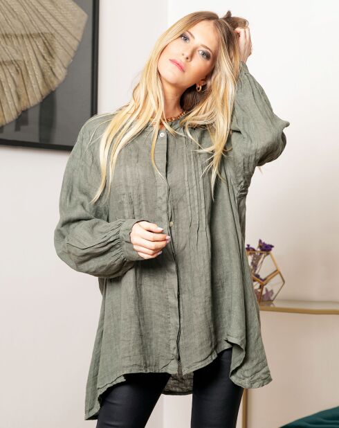 Chemise 100% Lin Jonquille kaki