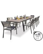 Gartenset Stockholm-TB300-CER ausziehbarer Tisch + 10 stapelbare Stockholm-CH-Stühle & 2 stapelbare Stockholm-FT-Sessel Anthrazitgrau