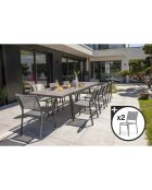 Gartenset Stockholm-TB300-CER ausziehbarer Tisch + 10 stapelbare Stockholm-CH-Stühle & 2 stapelbare Stockholm-FT-Sessel Anthrazitgrau